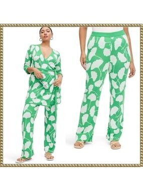 Diane Von Furstenberg Target Green Flare Knit Pants Large
